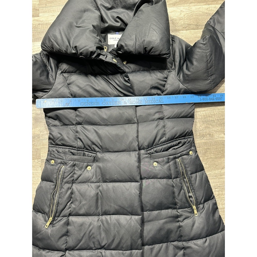 Cole Haan Signature Womens Black Down & Feather Puffer Coat Hooded Medium - Picture 15 of 16